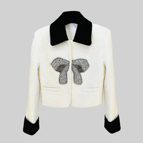 Blazer de Tweed Branco com Laço Metálico